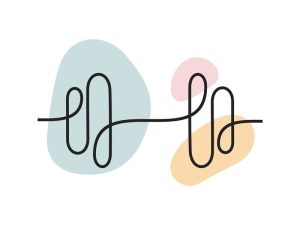 A colored continuous line illustration of a barbell with weights on either side used for strength training exercises.