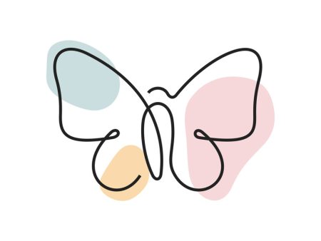 A colored continuous line illustration of a butterfly as a symbol of transformation.