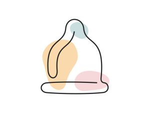 A colored continuous line illustration of a condom as a form of sexual contraception.