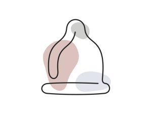 A colored continuous line illustration of a condom as a form of sexual contraception in ocean palette.