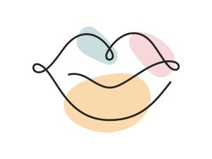 A colored continuous line illustration of a female's lips depicting love and sensuality.