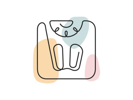A colored continuous line illustration of a floor weight scale indicating weight gain.