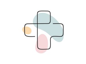 A colored continuous line illustration of a medical cross symbol with rounded smooth edges.