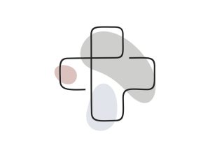 A colored continuous line illustration of a medical cross symbol with rounded smooth edges in ocean palette.
