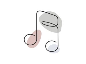 A colored continuous line illustration of a musical note as symbol of music to listen to in ocean palette.