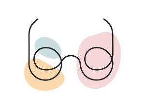 A colored continuous line illustration of a pair of reading glasses as a symbol of intelligence.