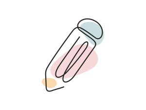 A colored continuous line illustration of a pencil with an eraser tip on a 15-degree angle.