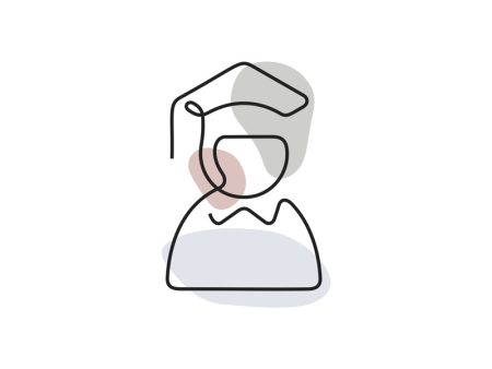 A colored continuous line illustration of a person with a graduation hat indicating they have graduated from something.