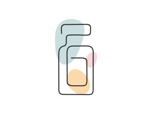A colored continuous line illustration of a pill bottle depicting over-the-counter medication.