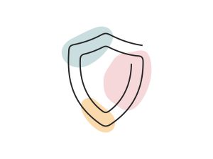 A colored continuous line illustration of a protection shield icon indicating prevention and safeguarding.