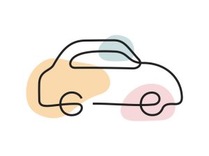 A colored continuous line illustration of a sedan car as a form of transportation.