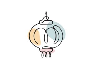 A colored continuous line illustration of an Asian paper lantern symbolizing renewal, good fortune and happiness.