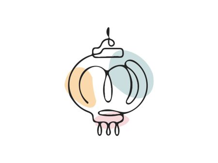 A colored continuous line illustration of an Asian paper lantern symbolizing renewal, good fortune and happiness.
