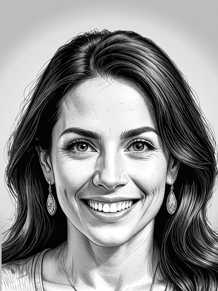 A grayscale portrait of Cristina Ortiz: Menopause Guidance Senior Author & Contributor.