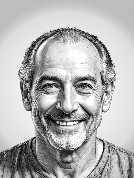 A grayscale portrait of Joe Vitale: Menopause Guidance Senior Web Developer & Systems Administrator.