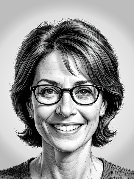 A grayscale portrait of Julia Reyes: Menopause Guidance Senior Content Reviewer & Fact-Checker.