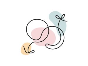A colored continuous line illustration of the sex symbols used for a female and a male with the female cross and male arrow facing opposite directions.