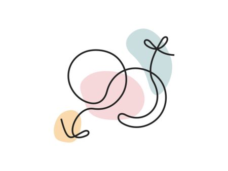 A colored continuous line illustration of the sex symbols used for a female and a male with the female cross and male arrow facing opposite directions.